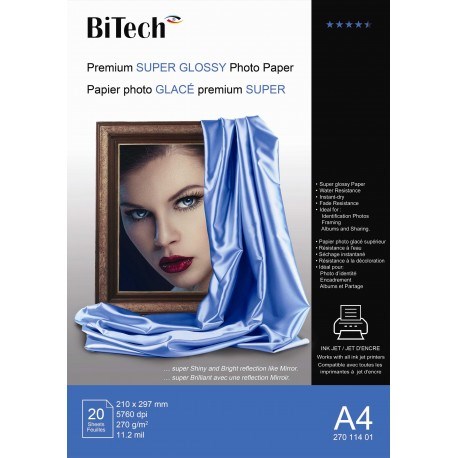 کاغذ فتو گلاسه   Bitech Premium Super Glossy A4 270gr155406